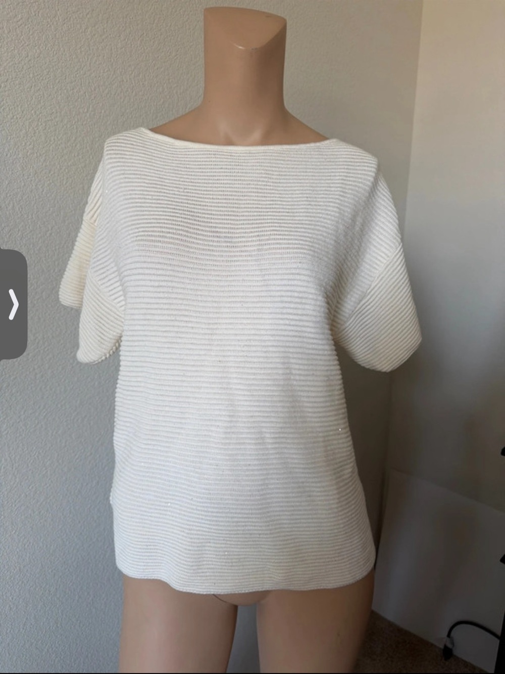 Tommy Bahama Cream Ribbed Knit Scoop Neck Sweater Small